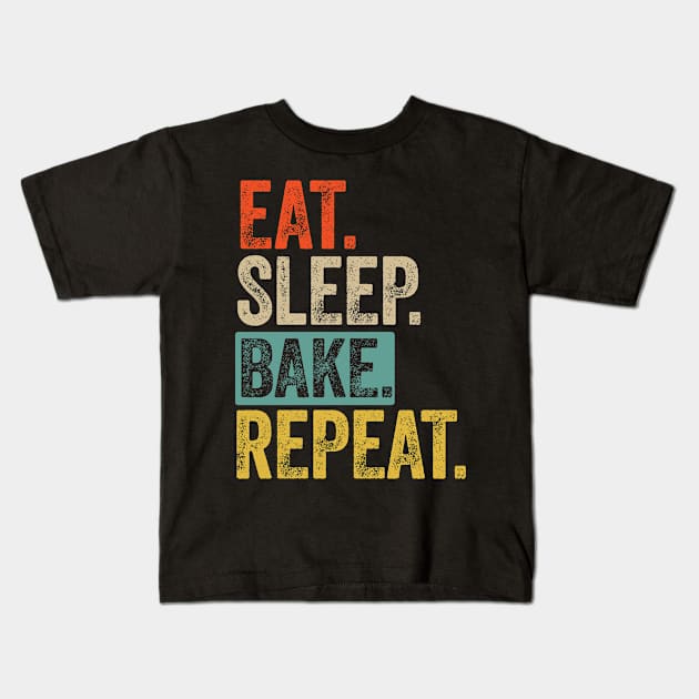 Eat sleep bake repeat retro vintage Kids T-Shirt by Lyume